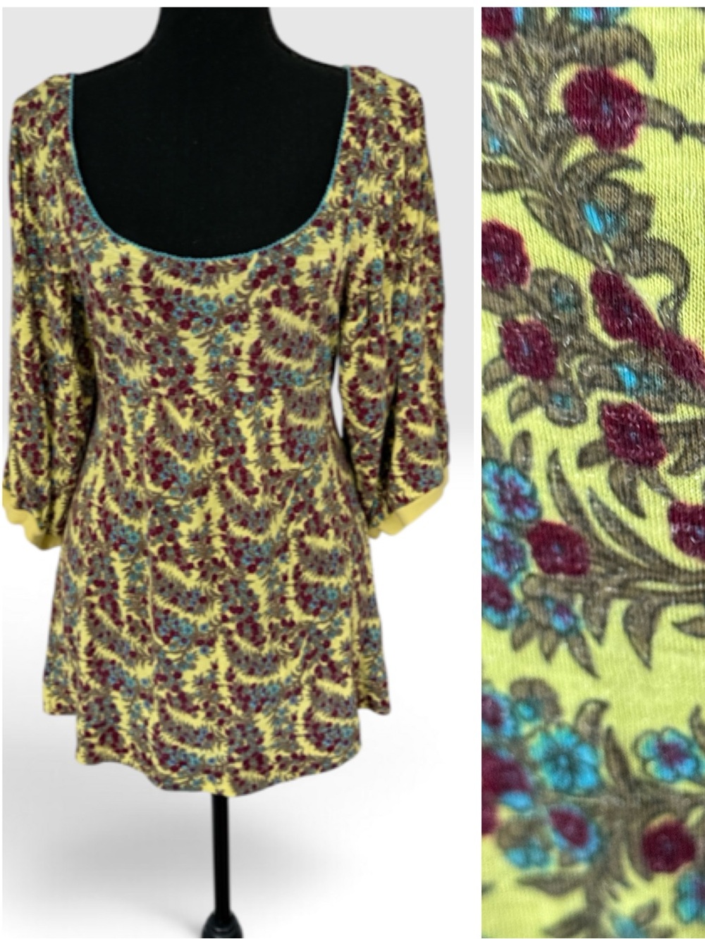 Free People Yellow Floral Scoop Neck Top